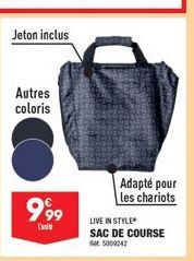 Jeton inclus  Autres coloris  999  L'  Adapté pour les chariots  LIVE IN STYLE  SAC DE COURSE RM 5009242 