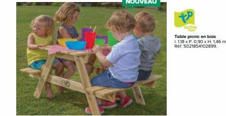 AVR  EQ  octive fun  Table picnic en bois  L. 1,18 x P. 0,90 x H. 1,46 m. Réf. 5021854102899. 