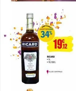 ricard  wat  34% 19.12  ricard 1l 19,12€/l  allee centrale 