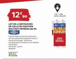 12€ 90  LOT DE 2 CARTOUCHES DE COLLE DE FIXATION KOLTOUT EXPRESS 290 ML  EMMIT  Calle de fixation et joint de construction de haute performance dessinée à tous les  trava de bricolage-Partour des appl