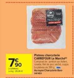 750  le plateau lekg: 20,26 €  march  plateau charcuterie carrefour le marché composé de jambon sec italien, rosette, filet de porc séché, coppa le plateau de 390 g au rayon charcuterie libre-service 