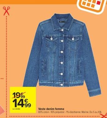 1999 14.⁹⁹9  La veste  Veste denim femme  83% coton-16% polyester-1% élasthanne Marine Du S au XXX 