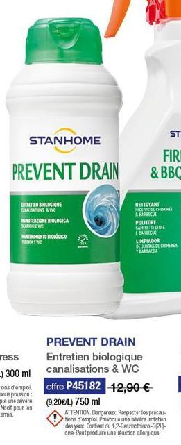 STANHOME  PREVENT DRAIN  ENTRETIEN BIOLOGIQUE CANALISATIONS & WC  MANUTENZIONE BIOLOGICA SCARION WE NURTENIMIENTO BIOLÓGICO SUNWAYWC  NETTOYANT  INSERTS DE CHEMINÉE  & BARBECUE  PULITORE CAMINET STUFE