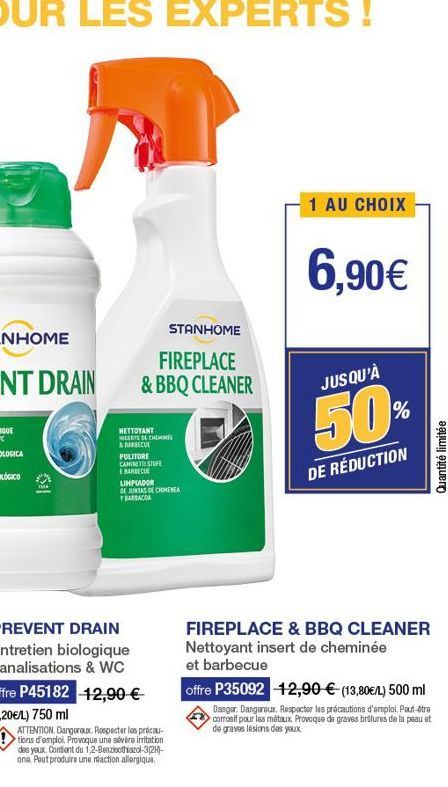 STANHOME  FIREPLACE  & BBQ CLEANER  NETTOYANT  INSERTS DE CHEMINÉE  & BARBECUE  PULITORE CAMINET STUFE  E BARBECUE LIMPIADOR  DE JUNTAS DE CHIMENEA BARBACOA  PREVENT DRAIN Entretien biologique canalis