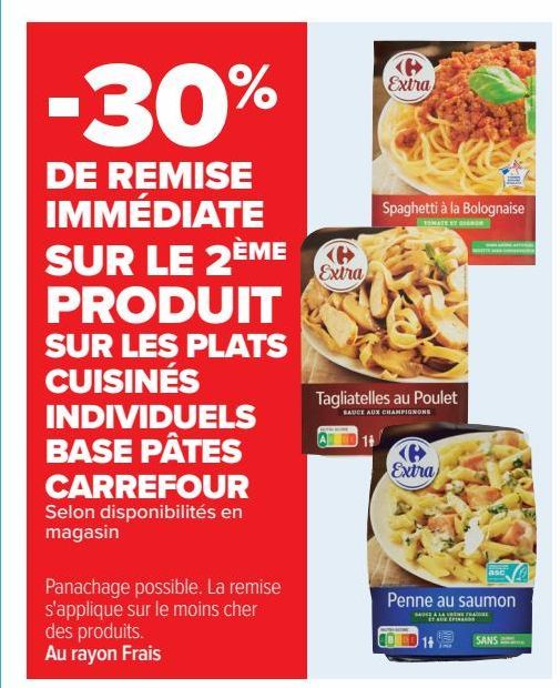 plats cuisinés individuels base pates Carrefour