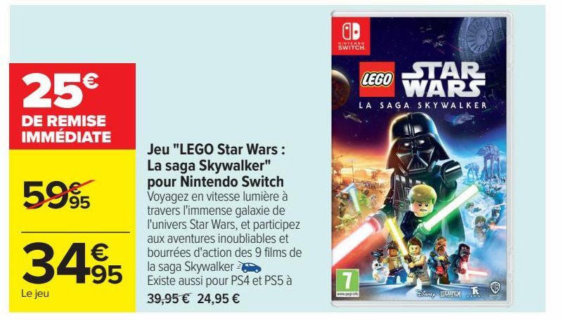 Jeu LEGO Star Wars La saga Skywalker pour Nintendo Switch