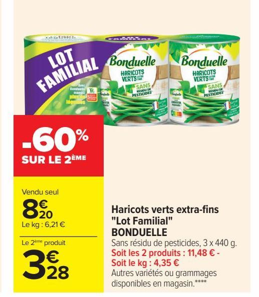 Haricots vers extra-fins Lot Familial BONDUELLE