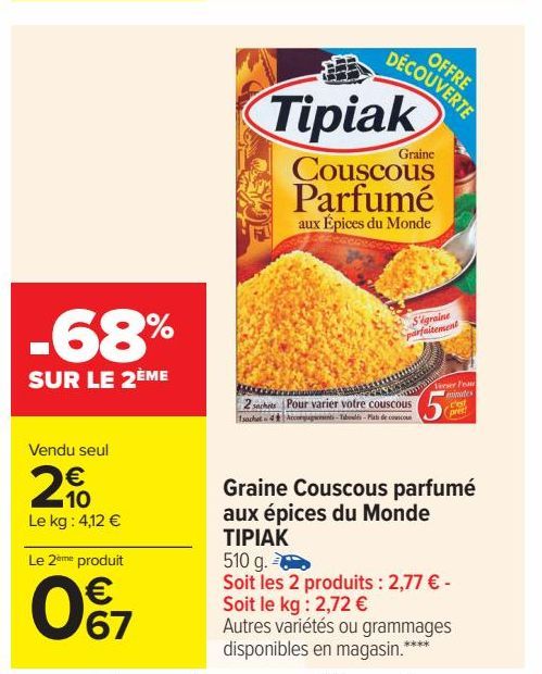 Graine Couscous parfumé aux épices du Monde Tipiak