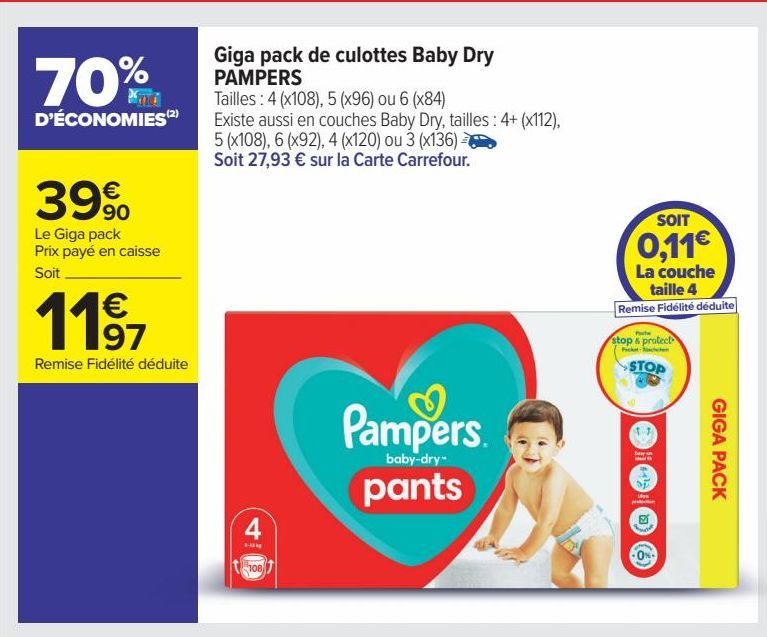 Giga pack de culottes Baby Dry  Pampers