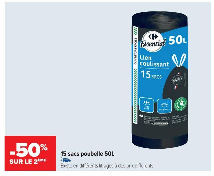 15 Sacs poubelle 50L