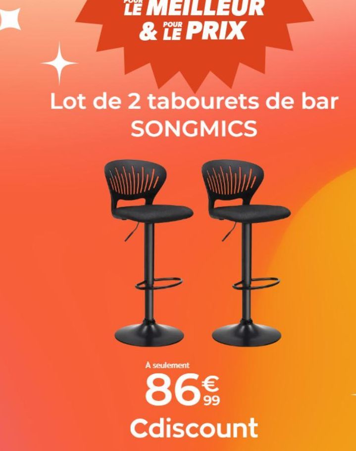 Lot de 2 tabourets de bar SONGMICS  II  A seulement  86€  Cdiscount 