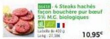 5418-4 Steaks hachés façon bouchère pur boeuf 5% M.C. biologiques 