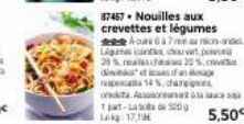 37467. Nouilles aux crevettes et légumes  1 - 5200  Lag: 17,19  Aos 67meanin-ande  Lige nac  28% reaches 20% Netfan  po 14 %, harees osat e saja  5,50€ 