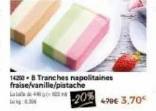 142508 tranches napolitaines fraise/vanille/pistache  label 4 800-20% 499€ 3.70€  lokg:8.30 