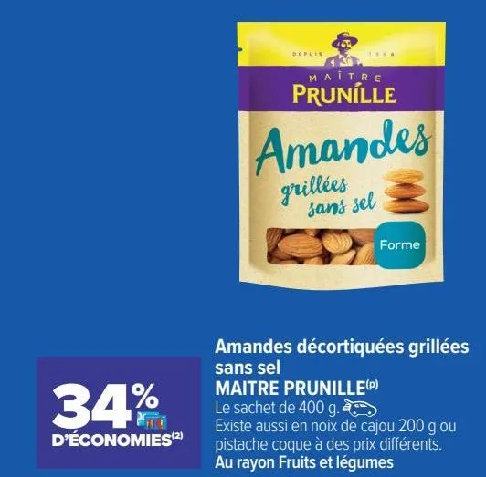 amandes décortiquées grillées sans sel maitre prunille 