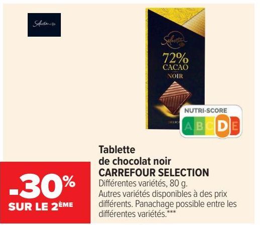 Tablette de chocolat noir CARREFOUR SELECTION 