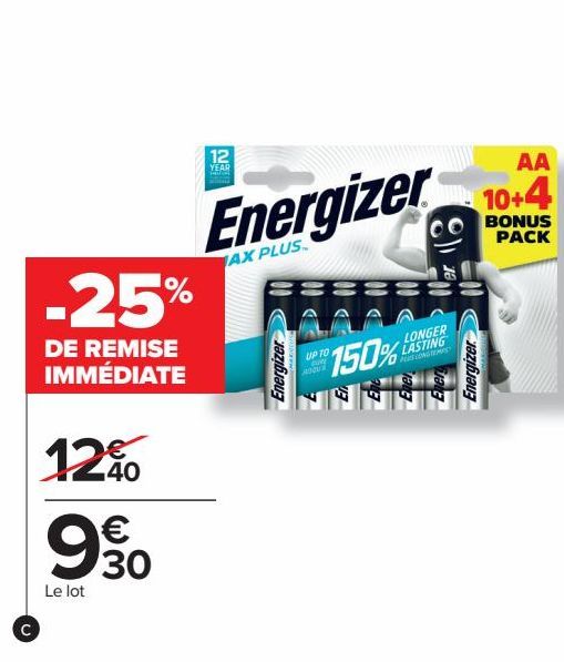 Lot de 10 piles + 4 offertes Energizer Max+ AA/LR6