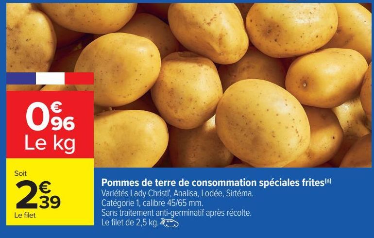 Pommes de terre de consommation spéciales frites 