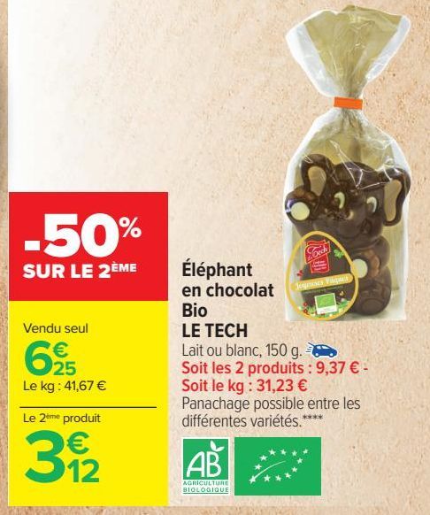 Eléphant en chocolat Bio LE TECH 