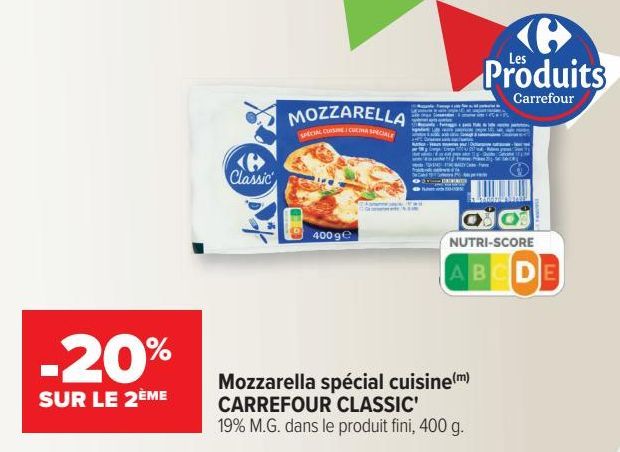 Mozzarella spécial cuisine CARREFOUR CLASSIC 