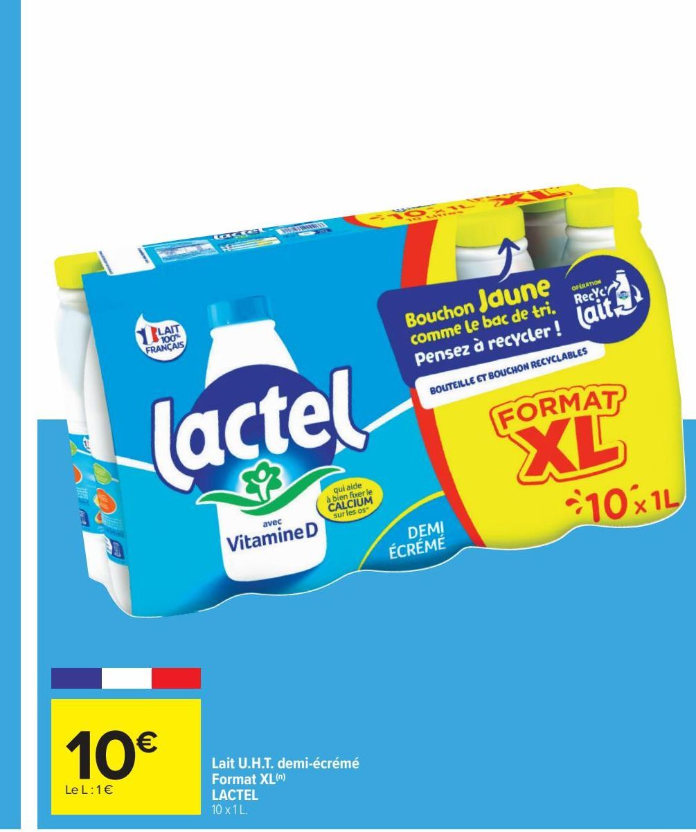 Lait U.H.T. demi-écrémé Format XL Lactel