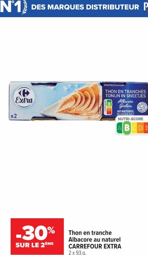 Thon en tranche Albacore au naturel CARREFOUR EXTRA 