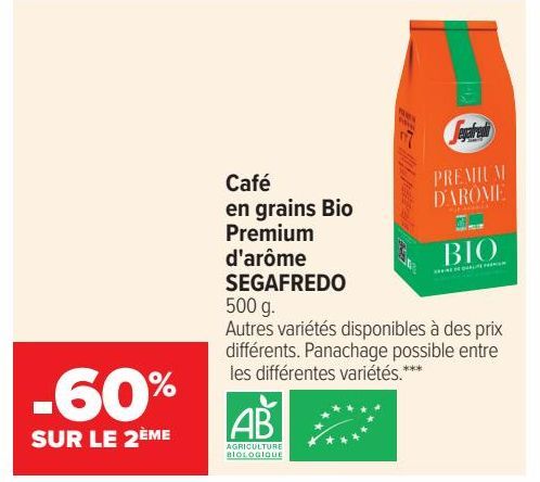 Café en grains Bio Premium d'arome SEGAFREDO 