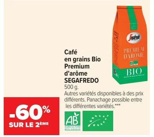 café en grains bio premium d'arome segafredo 