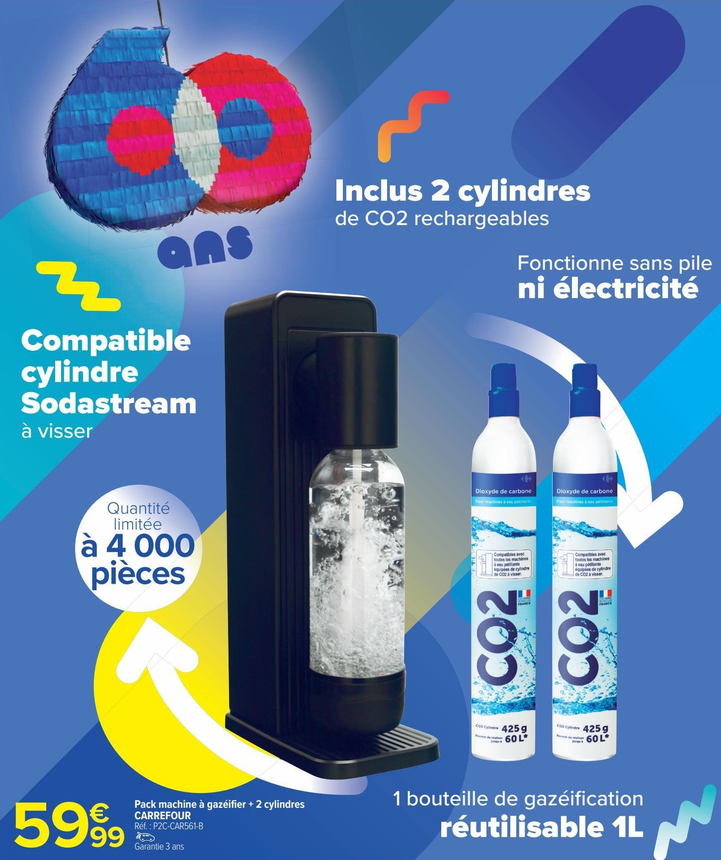 Pack machine à gazéifier + 2 Cylindres CARREFOUR