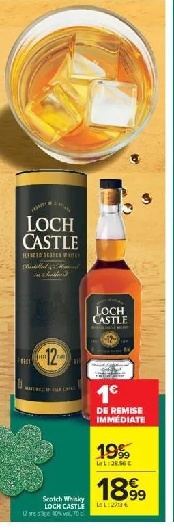 procy  loch castle  blended scotch whisky  distilled & materal in scotland  finest  1  if  aged  12  he  matured in oak cak  scotch whisky loch castle  12 ans d'age, 40% vol, 70 d.  loch castle  dhund