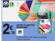 pant  20  1,70  € microfibre  lot de 10 lavettes  fe ineffe  en microfibre 30% fibres recyclées coloris assortis 