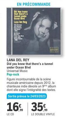 EN PRÉCOMMANDE  Did you know that there's a tunnel under Ocean Blvd Lana Del Rey  chaus  b  BLUTH  LANA DEL REY  Did you know that there's a tunnel  under Ocean Blvd  Universal Music  Pop-rock  Figure