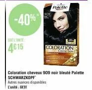 -40%  4015  909  d  palette  coloration cheveux 909 noir bleuté palette schwarzkopf  autres nuances disponibles l'unité: 6691  coloration  ceme son 