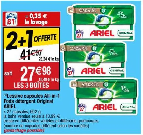 lessive en capsules ariel