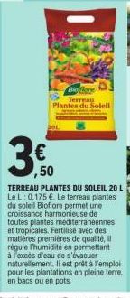 3,50  €  ,50  Biolore Terreau Plantes du Soleil  TERREAU PLANTES DU SOLEIL 20 L Le L: 0,175 €. Le terreau plantes du soleil Bioflore permet une croissance harmonieuse de toutes plantes méditerranéenne