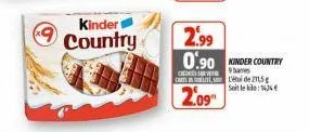 kinder country  2.99  0.90 kinder country  caes cartitel 215  soit le :  2.09 