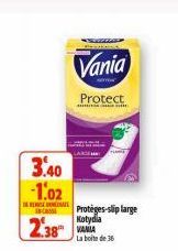 3.40  -1.02  INCASS  2.38  Vania  TIDA  Protect சய  @  Protèges-slip large Kotydia  La boite de 36 