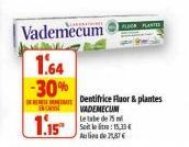 MIT  INCASS  1.15  Vademecum  1.64 -30%  Dentifrice Fluor & plantes  VADEMECUM  LOR PLANTE  letate de 75  Soit le : 15,33 € Aulide 1,87 € 