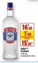 poliakov  16.65 -1.40  incare  15.25  vodka***  poliakov  37,5% vol.  la bouteille de 1 litre 