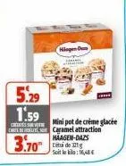 hingen d  5.29  1.59  cressure  mini pot de crème glacée cart caramel attraction maagen-dazs  3.70  l'de 1  soit le bila: 16,48 € 
