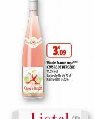 Cuise Berger  3.09  Vin de France rose CUISSE DE BERGERE  17,5% vol  La bouteille de 75 d Satelit:4,32 € 