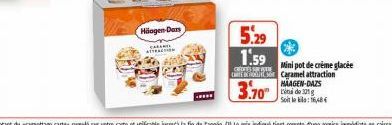 Hilogen-Dars  RACTION  5.29 1.59  Mini pot de crème glacée  CREDITS  C Caramel attraction  3.70  HAAGEN-DAZS in de g Soit le : 1484 