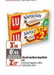 lu  3.10  0.93  credits  biscuit moelleux napolitain  lu  2.172 pages 1980  napolitain  napoli lot x2 