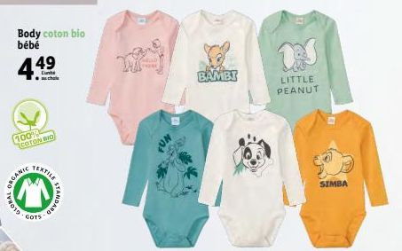 GLOBAL  Body coton bio bébé  4.49  100%  2015.0  COTON BIO  ORGANIC  TEXTILE  GOTS  STANDARD  NO³  BAMBI  LITTLE PEANUT  SIMBA 