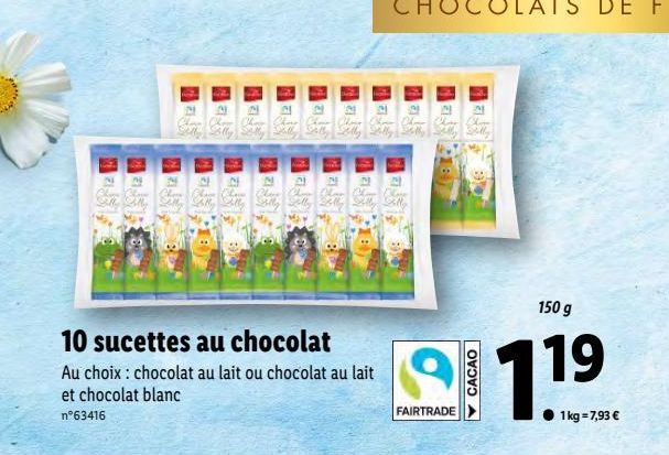 10 sucettes au chocolat