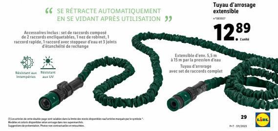 Accessoires inclus: set de raccords composé de 2 raccords encliquetables, 1 nez de robinet, 1 raccord rapide, 1 raccord avec stoppeur d'eau et 3 joints d'étanchéité de rechange  Résistant aux Résistan