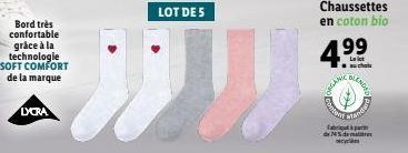 Bord très confortable grâce à la technologie SOFT COMFORT de la marque  DORA  LOT DE 5  Chaussettes en coton bio  GAN  4.⁹⁹  uchals  BLEN  Ontent  standard  Fabri de 25 de mar  