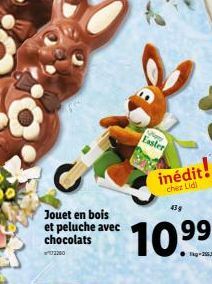 Jouet en bois et peluche avec chocolats 2200  Shape Easter  inédit!  chez Lidi  43g  10.⁹⁹  ●kg-255.50€ 