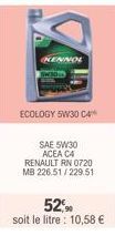 KENNOL  ECOLOGY 5W30 C4  SAE 5W30  ACEA C4 RENAULT RN 0720 MB 226.51/229.51  52,90 soit le litre: 10,58 € 