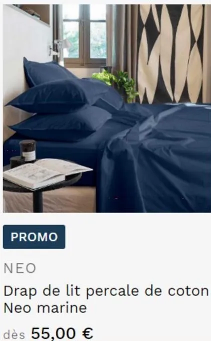 promo  neo  drap de lit percale de coton neo marine  dès 55,00 €  